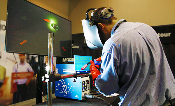 A student using the welding simulator.