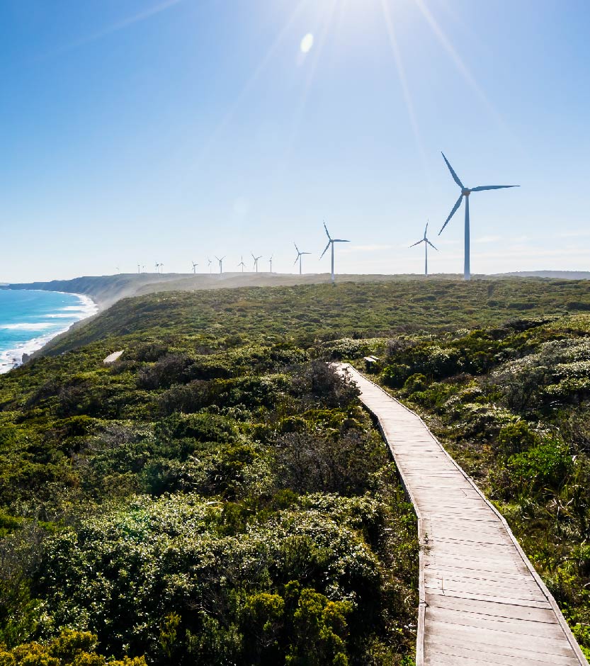 Wind turbines along the Western Australian coastline 