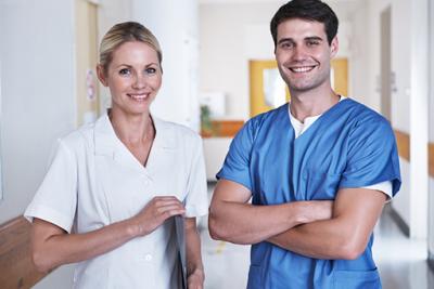 Male and female healthcare workers.