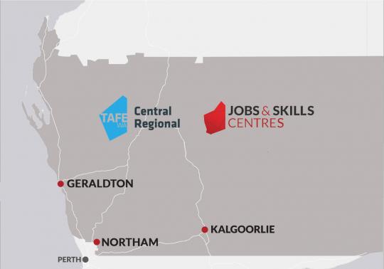 An illustrated map of the central regional area of WA.