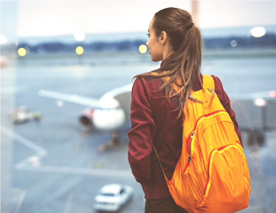 Female student at an airport.